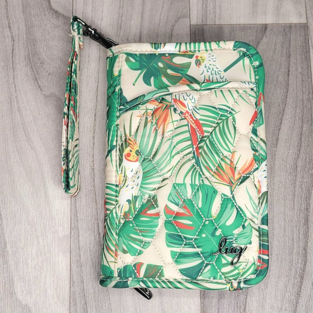 lug Tandem Zip SE RFID Wallet Pattern is "Tropical Birds Cream" 7.5"x4.5"